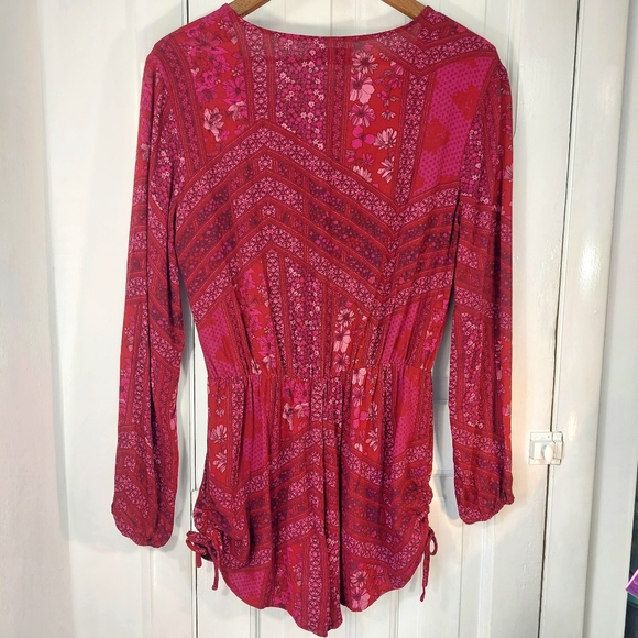 Kendall & Kylie Red Paisley Long Sleeve V-Neck Romper Sz M - Picture 7 of 16
